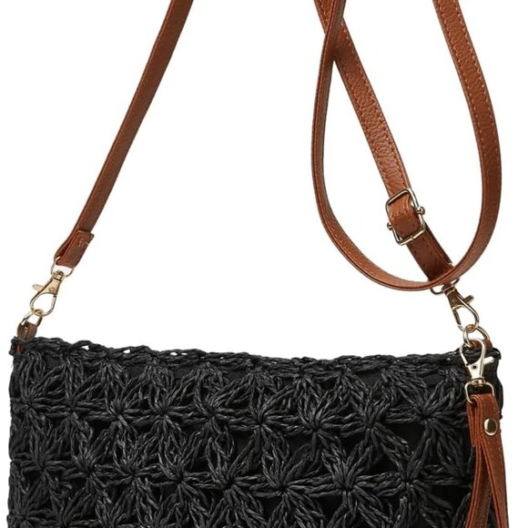 Straw Beach Bag Rattan Summer Handwoven Cross-body Shoulder Purse - Picture 1 of 7